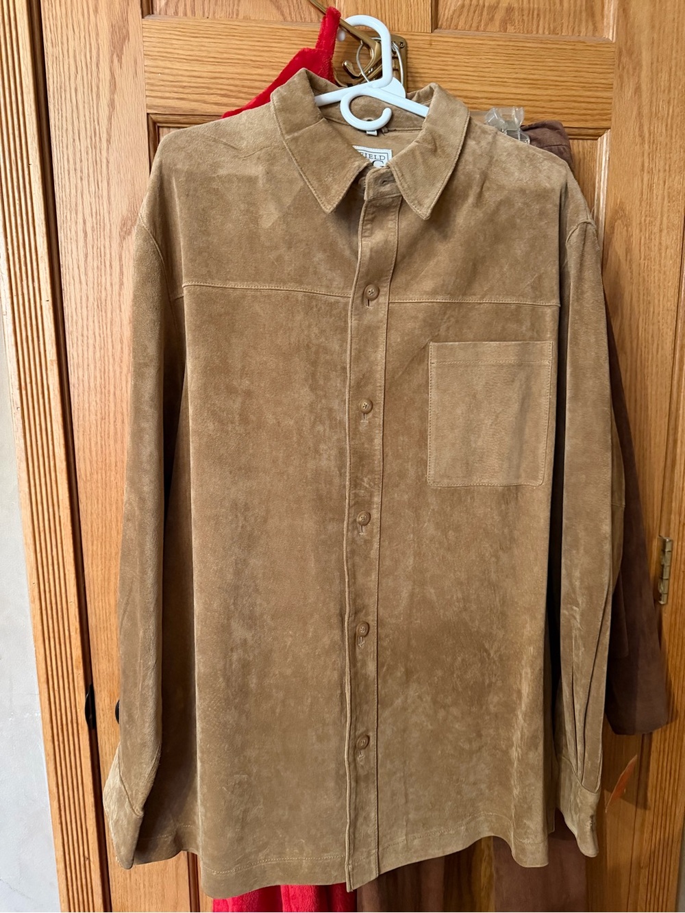 Men's Suede Button-Down Shirt Jacket - Tan